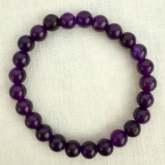 Amethyst Energy Bracelet 6.75 inch Natural Stone Beaded Stretch 8mm Beads - Picture 2 of 10